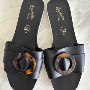 Seychelles Black Leather Sandals 10